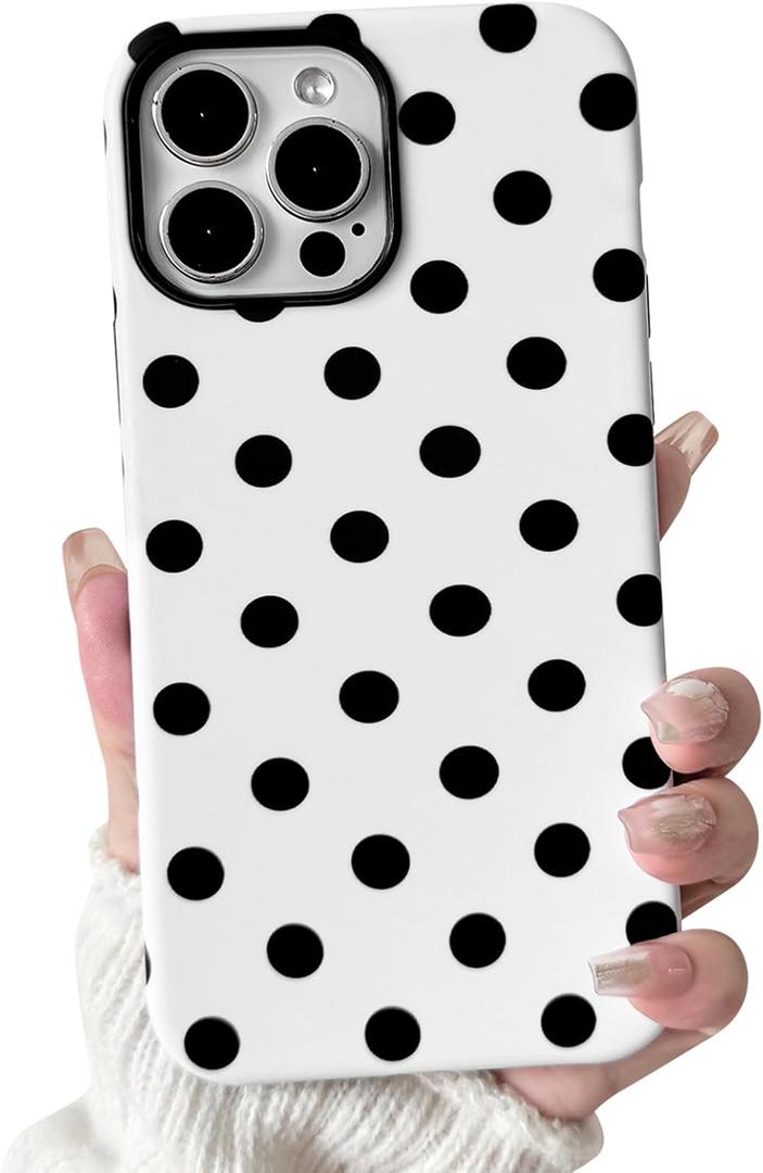 2 x NITITOP Compatible with iPhone 12 Pro Max Case Cute Polka Dots Pattern for Women Girls Men Boy Hybrid 2 Layers Matte Back Shockproof Protective Cover - White
