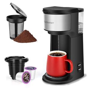 Ranbomer K Cup Coffee Maker, Single Serve coffee machine or Ground Coffee Machine 2 in 1, 6 to 14 Oz Brew Sizes, Mini One Cup Coffee Maker with Self cleaning Function, Fits Travel Mug, Black