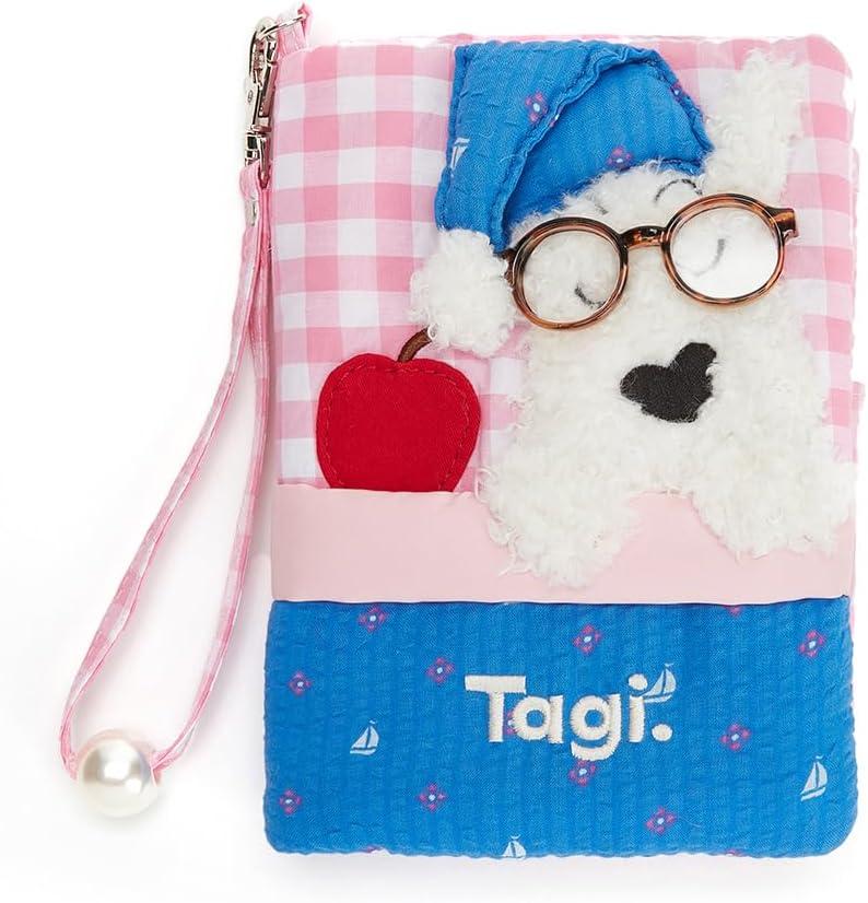 Tagi. Haha Passport Holder for Travel, Cotton & Polyester Passport Cover with Playful Puppy Design, Card Slots, Cash Pocket & Ticket Compartment, Airplane Essentials for Men Women, Nautical Berry