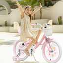Bixike Girls Bike with Basket for Toddlers and Kids, Pink & White, 16 Inch With Doll Seat With Training Wheels & Doll Seat, 20 Inch with Kickstand & Rear Rack, Princess Style Bicycle for Gift.