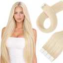 Platinum Blonde Tape in Hair Extensions Human Hair,#60 18Inch 20pcs 50g,Invisible Human Hair Extensions Tape for Hair Extensions Tape Ins Seamless Skin Weft Remy Hair for Women