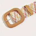 GORGLITTER Women's Woven Rattan Wide Stretch Straw Belt with Round Buckle (Fits waist: 33.5-37.4 inches, Beige)