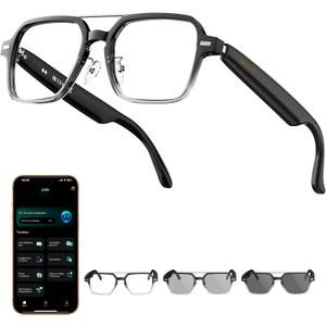 Aviator Smart Glasses for Men & Women, Bluetooth Translation Glasses, 165 Languages, Auto On/Off, Photochromic Lens, AI Glasses for Meeting Analysis, Music, Hands-Free Calls, UV/Blue Light Protection