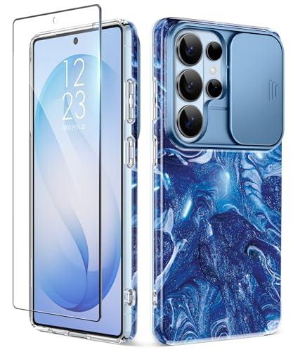 GVIEWIN for Samsung Galaxy S26 Ultra Case with Slide Camera Cover, [Screen Protector] [Shockproof Military Grade Drop Protection] Marble Slim Fit Hard PC Phone Cover S26 Ultra 6.9" 2026 (Star Abyss)