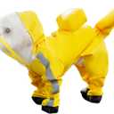 Waterproof Dog Raincoat,Full Coverage 4 Legs Dog Rain Jacket for Small Dogs,Pet Rain Coat with Hood,Reflective Strips&Leash Hole Outdoor Raincoat (X-Largefor Weight 11.1-14.6 lb, Yellow)