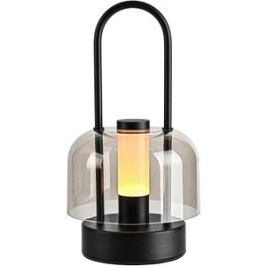 Cordless Black Table Lamp, Portable LED Desk Lamps, 1800mAh Battery Operated, 3 Color Stepless Dimming Up,for Bedroom Outdoor Camping KTV Bar Office Kitchen Night Light, Rechargeable