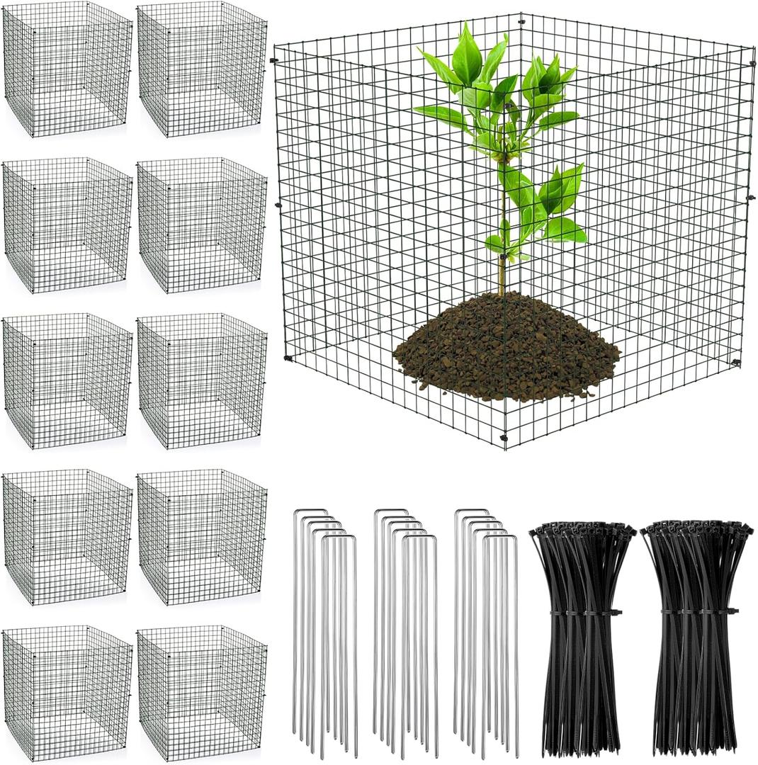 Zubebe 5 Sets Pack Small Wire Plant Protectors 12 x12 inches Square Plant Protectors from Animals Garden Plant Protector with Ground Stakes and Nylon Ties