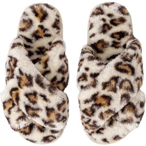 Enteer Women's Slipper Memory Foam Cross Band Fuzzy Slippers Open Toe Cozy House Slippers Cozy Plush Bedroom Indoor Outdoor