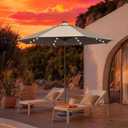 EliteShade USA 10-Year-Non-Fading 10ft Market Patio Umbrella, Commercial Grade Table Sun Umbrella with 80 Solar LED Lights, Crank Open, Windproof & UPF 50+ UV Protection for Garden, Deck, Pool, Backyard, Heather Beige
