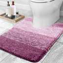 OLANLY Luxury Toilet Rugs U-Shaped 24x24, Extra Soft and Absorbent Microfiber Bathroom Rugs, Non-Slip Plush Shaggy Bath Mat, Machine Wash Dry, Contour Bathroom Mats for Toilet Base, Pinkish-Purple