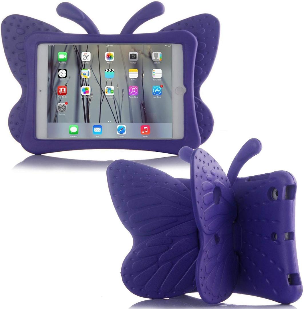 iPad 7 8 9 10.2 Kids Case 3D Cute Butterfly 10.2 inch ipad 9th 8th Generation Tablet Case For Kids Girls Light weight EVA Foam Stand Shockproof Rugged Heavy Duty Kid Friendly iPad Cover Purple
