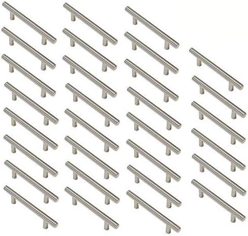 Aimyoo Cabinet Handles - Pack of 30 Stainless Steel Hollow Tube T Bar Drawer Pulls Cupboard Knob for Kitchen Furniture Hardware (Overall Length: 6", Hole Center: 3-3/4")