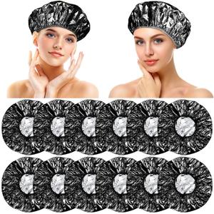12 Pieces Deep Conditioning Caps Aluminum Foil Reusable Hair Processing Hair Coloring Shower Caps for Home Salon Use(12 Inch,Black)
