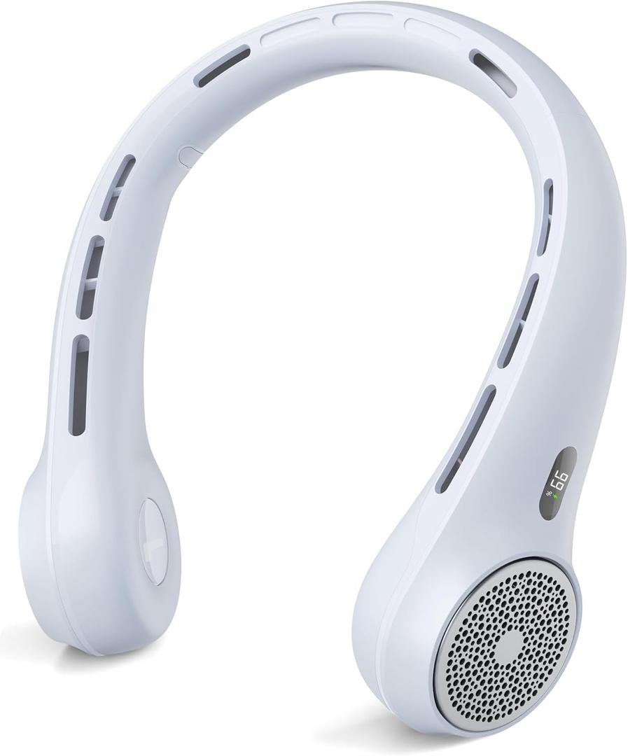Neck Fan, Portable Neck Fan with LED Display, 4000mAh, 360 Cooling, 3-Speed Adjustment & Whisper-Quiet Operation, Twistable, Rechargeable, Gift for Women Men, Outdoor Indoor as Travel Essential (White)