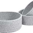 MINTWOOD Design Set of 3 Cotton Rope Nesting Bowls, Small Catch All Basket, Cute Closet Baskets and Bins for Shelves, Mini Table Basket Organizer for Small Accessories, Light Gray Mix