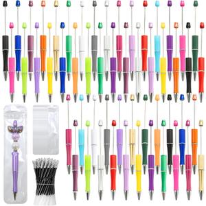 DIY Beadable Pen Kit – 50 Plastic Ballpoint Pens with Refills & Bags, Beads Not Included – School Supplies, Office Accessories & Craft Gifts for Students & Teachers (Multicolor)