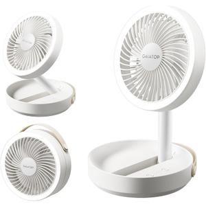 Gaiatop Foldable Small Desk Fan with LED Night Light, 6.8in Wireless 6000mAh Battery Powered Portable Fan USB Rechargeable, Bedroom Office Dorm Camping Travel Cruise Essentials, Gifts for Women Men (White)