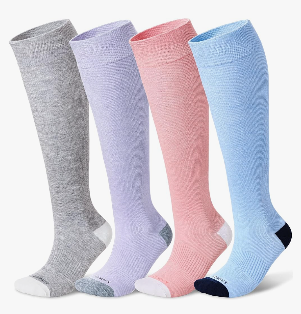 LEVSOX Viscose Made from Bamboo Compression Socks for Pregnant Women 20-30 mmHg Knee High Cute Mens Supports Socks for Travel