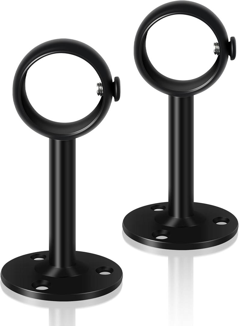 TOKPLNU Ceiling Curtain Rod Bracket, Heavy Duty Curtain Rod Holder Black Ceiling Curtain Rod Hooks Hangers Closet Flange Rod Brackets Holders for 1 1/4 Inch Drapery Pole, Set of 2