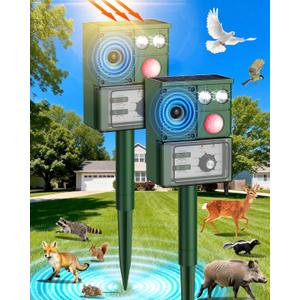 2-Packs Solar Ultrasonic Animal Repellent, Cat Repellent Outdoor, Squirrel Repellent, Deer Repellent Devices, Dog, Raccoon, Skunk, Rabbit, Rodent, Coyote, Waterproof IP 65, PIR Sensor (Two, Green)