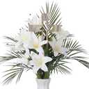 Rivvlive 21 Pcs Easter Palm Sunday Decoration, Artificial Branches Fake Lilies with Wood Crosses, Christian Large Faux Palm Sunday Leaves Flowers for Easter Church Arrangement Party Decoration