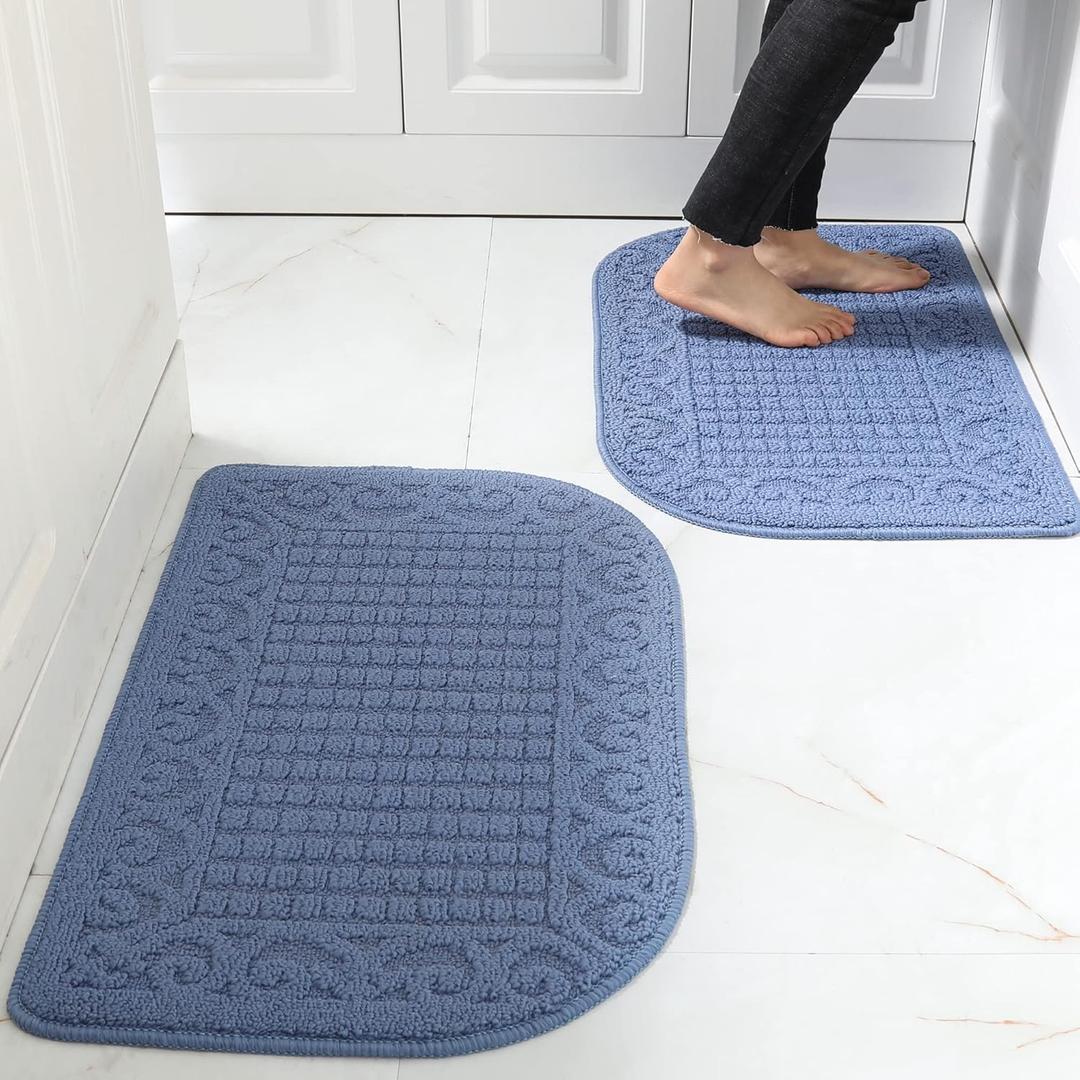 COSY HOMEER 32X20 Inch Anti Fatigue Kitchen Rug Mats are Made of 100% Polypropylene Half Round Rug Cushion Specialized in Anti Slippery and Machine Washable (Blue 2pcs)