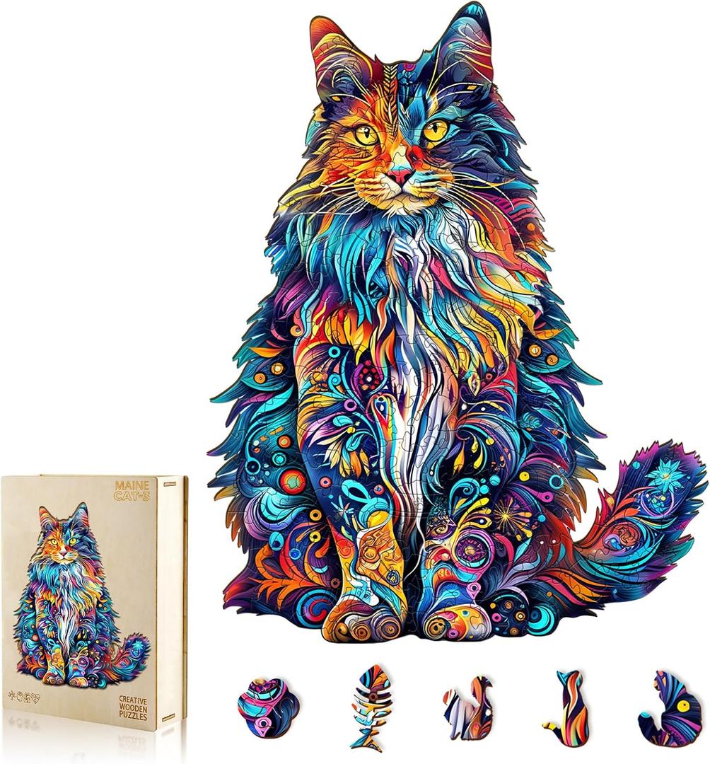 Wooden Puzzles for Adults, Cat Puzzles, Wooden Jigsaw Puzzles for Adults, 315 Pieces Wood Puzzles Adult, Unique Animal Shape Wood Puzzle, Creative Puzzle Gifts for Women Family Game (17.3 x 13.5in) (X-Large)
