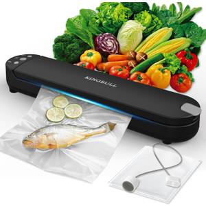 Kingbull Vacuum Sealer Machine, Dry & Moist Food Sealer with Built-in Cutter, Sous Vide & Food Storage, 10 Vacuum Seal Bags & 1 Air Suction Hose, Black
