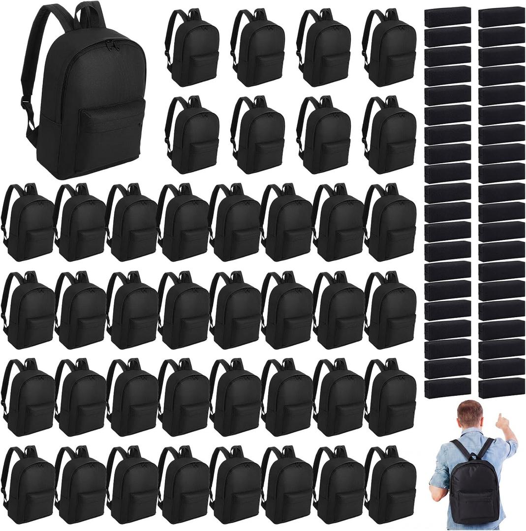 80 Pcs Bulk Oxford Backpacks and Zipper Pouches Set 40 Pcs 14 Inch Casual Daypacks and 40 Pencil Pouches for Travel, Donation, Camping Daily Use, Black, 16.14 x 11.81 x 5.12 inches