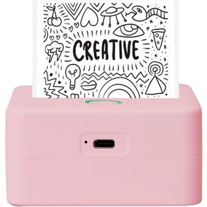 Mini Portable Thermal Printer, Bluetooth Inkless Pocket Printer with 3 Adhesive Rolls and 2 Non-Adhesive Rolls, 200 Dpi Monochrome Label, Receipt and Image Printer, Pink
