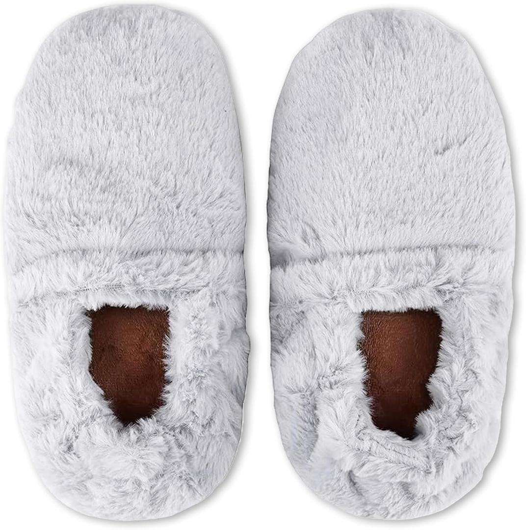 Leonns Microwavable Slippers - Heated Booties for Women and Men | Heated Foot Warmers for Feet in Bed, Reusable & Cozy Foot Warmer for Bed | Soothing Warmth & Comfort for Cold Feet (Medium 46-,47 Light Grey)