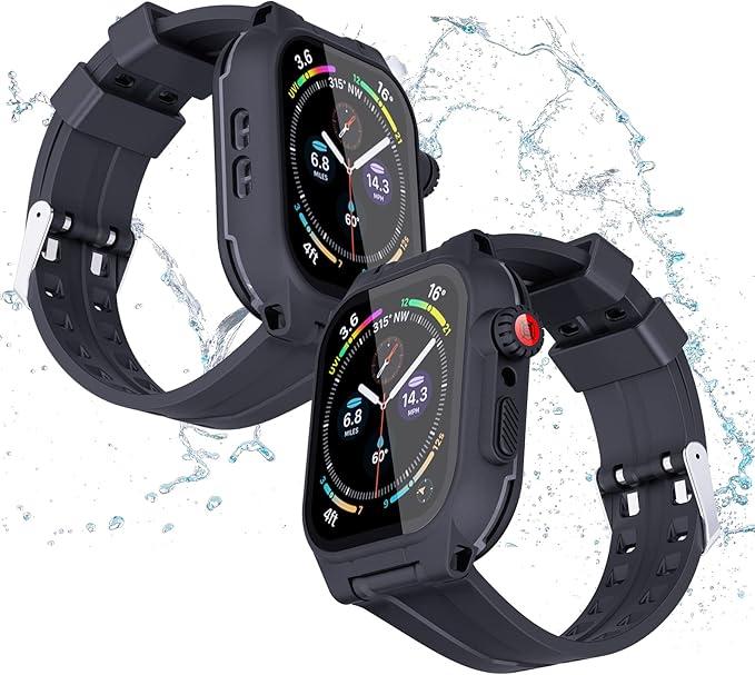 ShellBox Case Apple Watch Full-Body Protection 41mm Case Black for Apple Watch Series 7 41 mm with Touch Protective IP68 Waterproof Film and Band