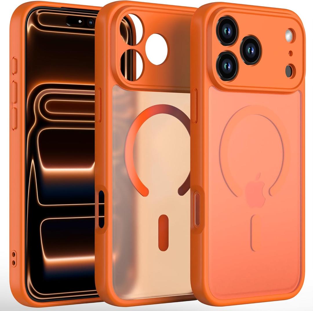 Magnetic Slim Case for iPhone 17 Pro Max 6.9", Matte Premium Hard PC Cover, Compatible with MagSafe, Military-Grade Drop Protection, Full Camera Protection, Anti-Scratch (Orange)