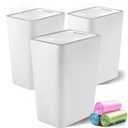 Lysam Small Trash Can, 3 Pack 4 Gallons Bathroom Garbage Can with Lid Press-Top, Small Waste Basket with Trash Bags, Slim Plastic Garbage Bin for Dorm, Office, Bedroom, Kitchen, Living Room (White)