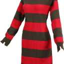 Halloween Costume Women Green And Red Striped Sweater Dress Hat Gloves Tattoo Horror Movie Nightmare Killer (M)
