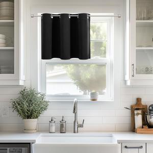 ChrisDowa Blackout Curtains 36 Inches Long for Living Room, Grommet Thermal Insulated Room Darkening Curtains for Bedroom (1 Panel Set, Black, 42W x 36L)