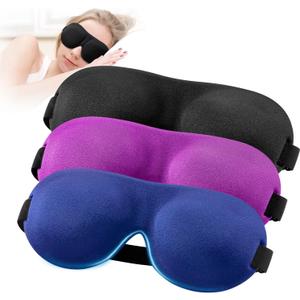 YIVIEW Sleep Mask for Back and Side Sleeper Pack of 3, 100% Light Blocking 3D Eye Masks for Sleeping, Lightweight & Breathable Eye Cover for Women Men, Zero Pressure Night Blindfold (Black & Blue & Purple)