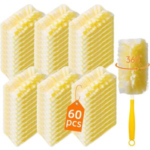 60 Count 360 Heavy Duty Duster Refills Compatible with Swiffer, Large Size-Extra Thick Disposable Electrostatic Feather Duster Refill with 1 Short Handle for Furniture, Blinds, Ceiling Fans