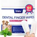 2 x Wellix 100 Count Dog Teeth Cleaning Wipes for Dogs & Cats - Natural Formula Dental Care Finger Wipes Reduces Dog Plaque, Tartar & Bad Breath - No-Rinse Disposable Dog Dental Wipes