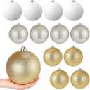 Poen 12 Pcs 6 Inch Large Christmas Ball Ornaments Glitter Extra Large Christmas Ornaments Giant Xmas Balls Tree Decorations with Hanging Loop for Xmas Holiday Party Decor (Champagne Gold Silver White)