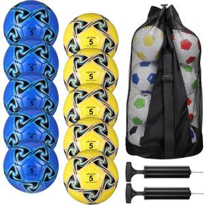 Libima 13 Pcs Soccer Ball Bulk 10 Pcs Official Soccer Ball with 2 Pump and Carry Bag Indoor Outdoor Training Game Sport Gift for Youth Adult Back to School (Size5, Blue, Yellow)