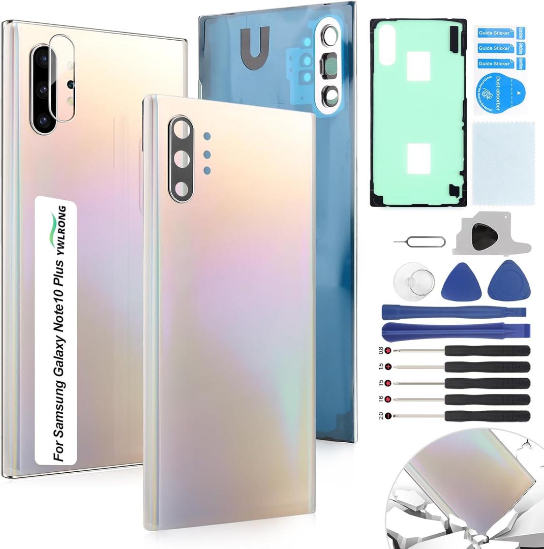 for Samsung Galaxy Note 10 Plus Back Glass Replacement for Samsung Note 10 Plus+ Rear Glass Replacement Battery Cover Housing Door Accessories Parts with Repair Tools (Aura Glow)