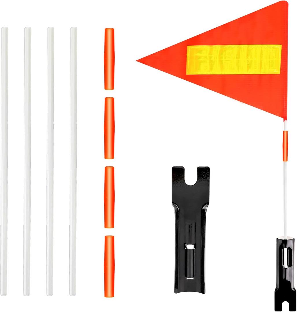 Bike Safety Flag Bike Flags with Pole for Safety Bicycle Flag with Reflective Stripe Adjustable Height Fiberglass Pole Safety Sign Resistant Waterproof Orange Flag High Visibility for Golf Carts Flags