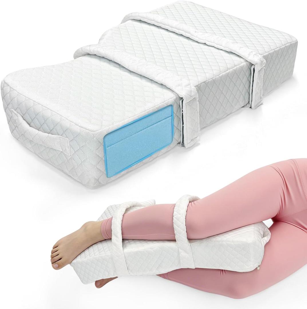 Knee Pillow for Side Sleeping Memory Foam Leg Pillow with Strap 2 Layer Adjust Height Between Legs Pillows for Relieving Leg Hip Back and Knee Pressure with Breathable Removable Cover