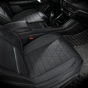 Leather Front Car Seat Cover - Bottom Car Seat Covers Fully Wrapped, Non-Slip, Luxury Appearance and Comfort, Fits Most Vehicles, 2 Pack, Black