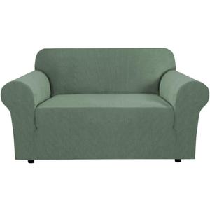 H.VERSAILTEX Stretch Couch Cover Loveseat Covers for 2 Cushion Couch Dog Couch Cover 1 Piece with Elastic Bottom, Textured Checked Jacquard Fabric(Loveseat 58"-70" Wide, Loden Frost)