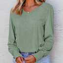 Dokotoo Women's Casual Long Sleeve Shirts Shirred Shoulders Solid Color Knit Tops Blouses (S)