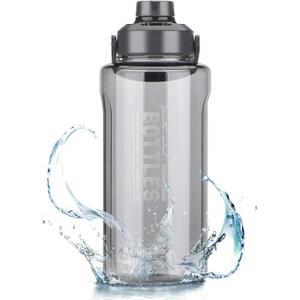 Half Gallon/64oz Water Bottle With Handle, Leak proof with removable strainer, BPA Free Fitness 2L Sports Water Jug, ensure You Drink Enough Water Daily for Gym and Outdoor Sports(Grey)