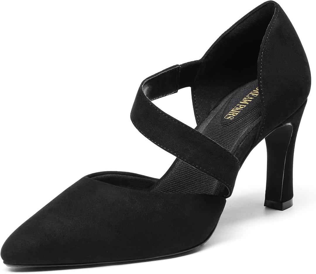 DREAM PAIRS Women's High Heels Pumps Dress Closed Pointed Toe Comfortable D'Orsay Pumps Shoes for Work Office Wedding Dancing Charmane (9.5) Black