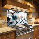 LMSDYSHU Tempered Glass Backsplash for Kitchen, Colorful Leaves, Frameless, Stove Backsplash Protector for Wall,Easy to Clean, Home Decor (30"x20")